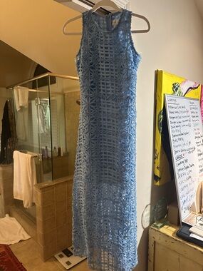 Anthropologie 
 Light Blue Sleeveless Lace Maxi Dress